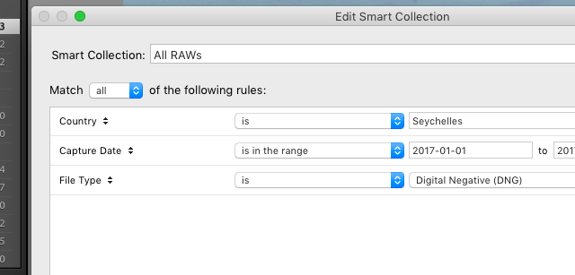 Creating a smart collection in Lightroom to hold all the RAW images