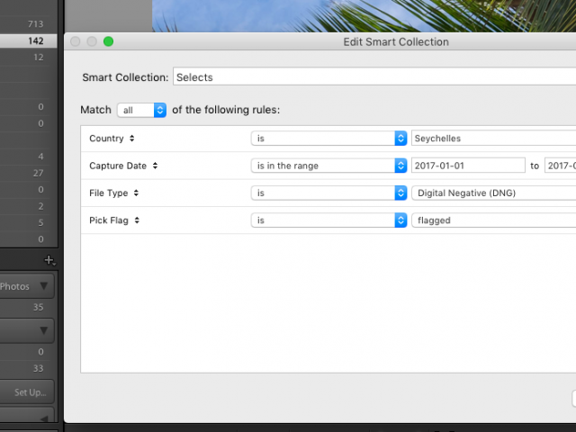 Creating a smart collection in Lightroom for your picks