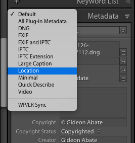 Select Location option for Metadata